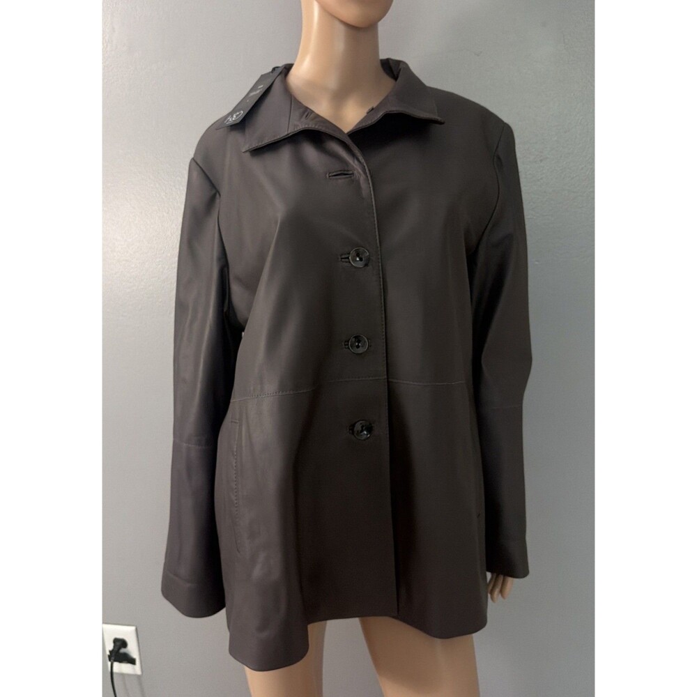 HiSO Hide Society Women’s Dark Grey Leather jacket Button Down Car Coat NWT Sz L